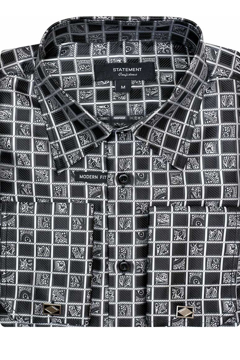 fitted lace wedding dress David Donahue White & Black Windowpane Check Dress Shirt: Trim Fit main image 0