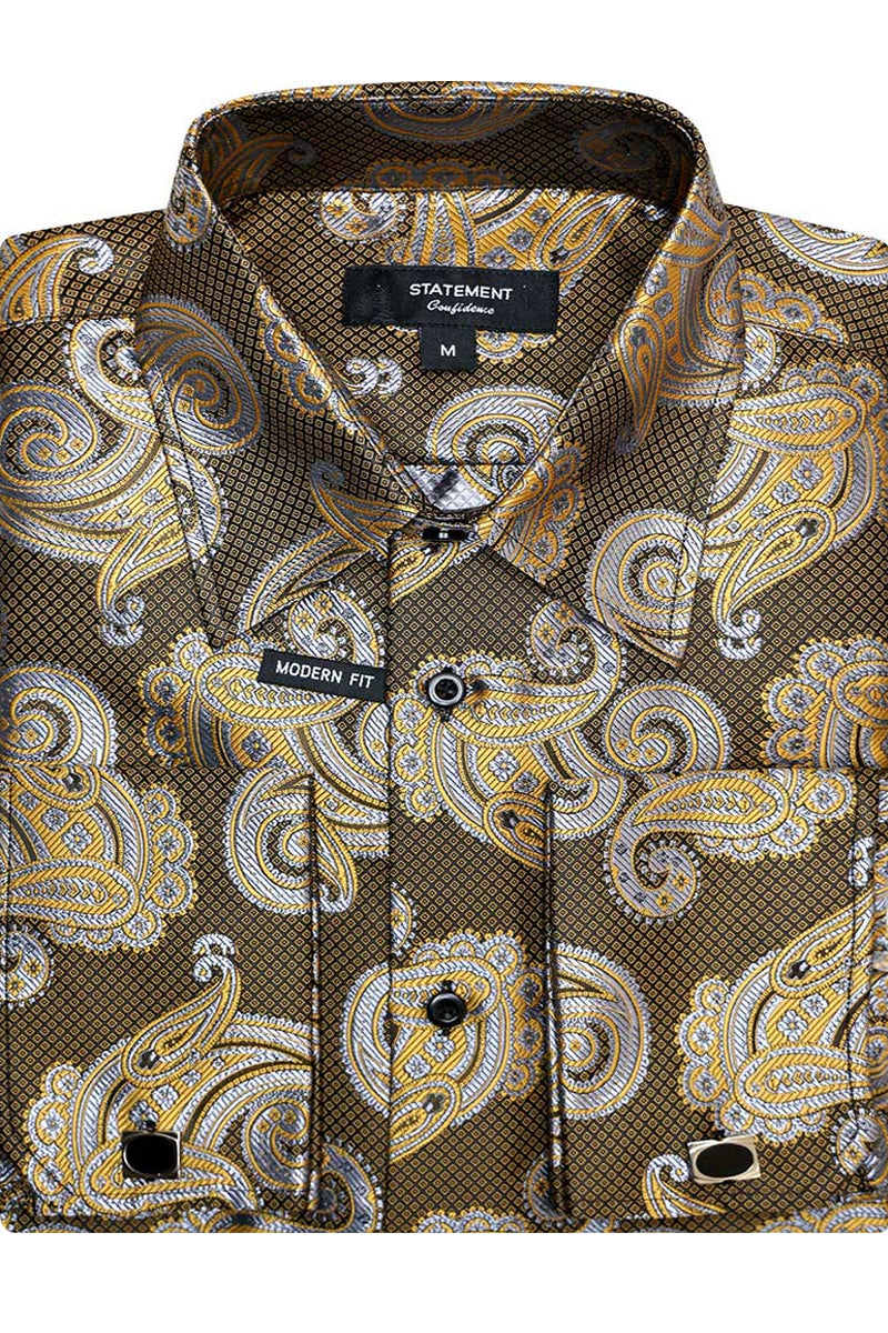 Men's Fancy French Cuff Long Sleeve Dress Shirt in Copper Paisley –  SignatureMenswear