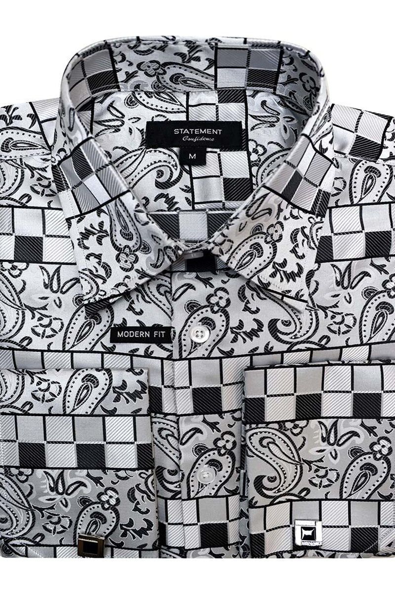 black and white paisley dress shirt Men's Dress Shirt Regular Fit Paisley Pattern In Black/White M / Black/White