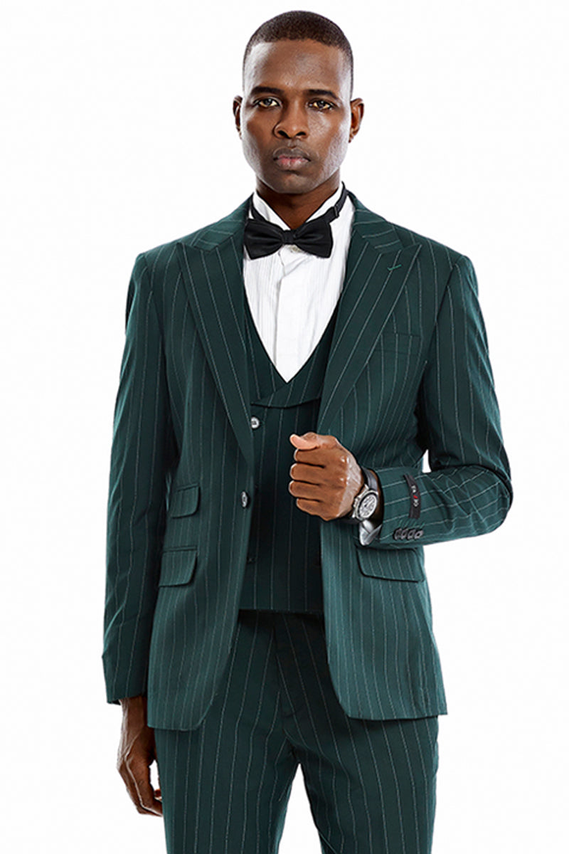 Mens Classic Bold Chalk Gangster Stripe 3 Button Pinstripe Suit Brown