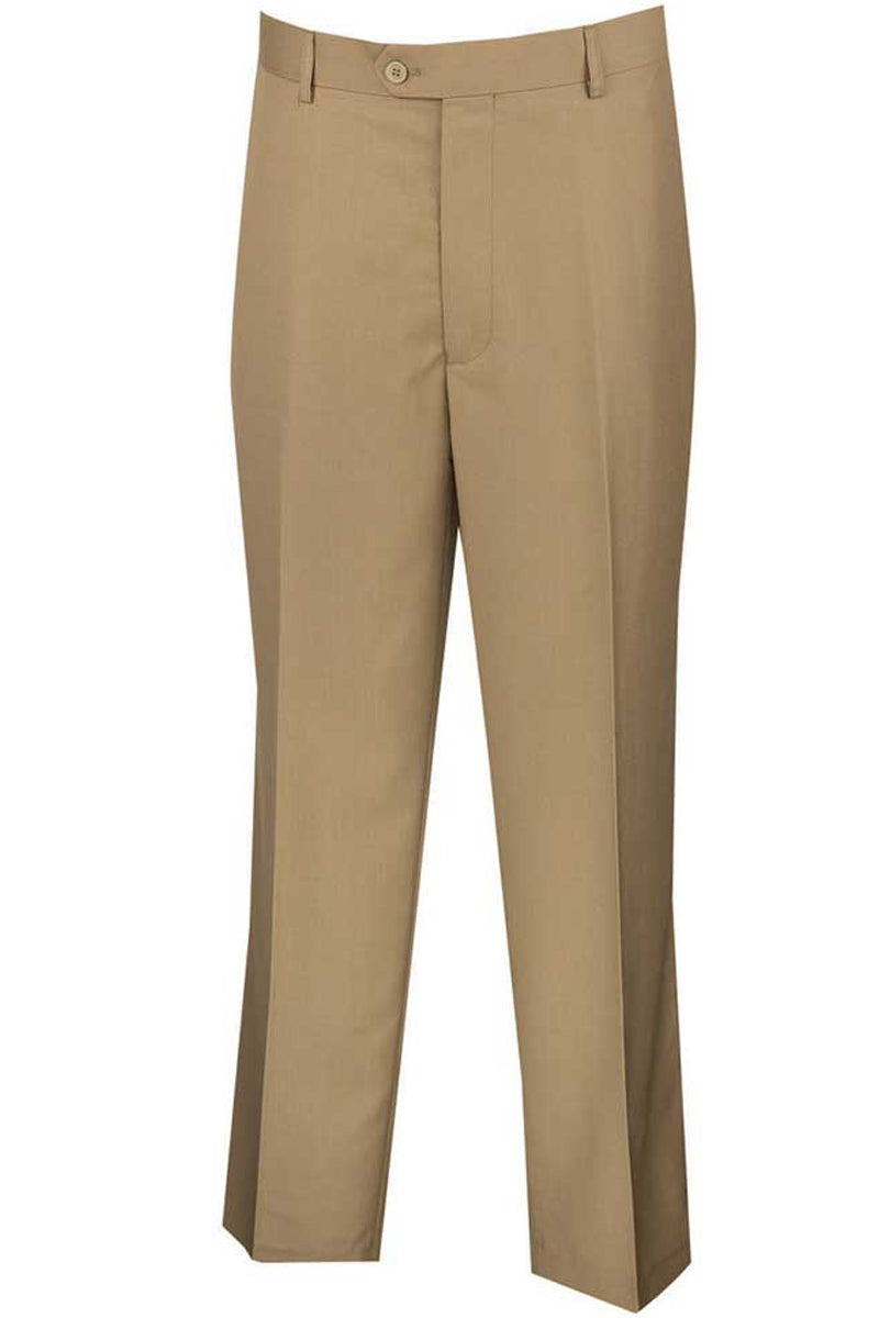 Men's Regular Fit Wool Feel Flat Front Dress Pants in Khaki –  SignatureMenswear