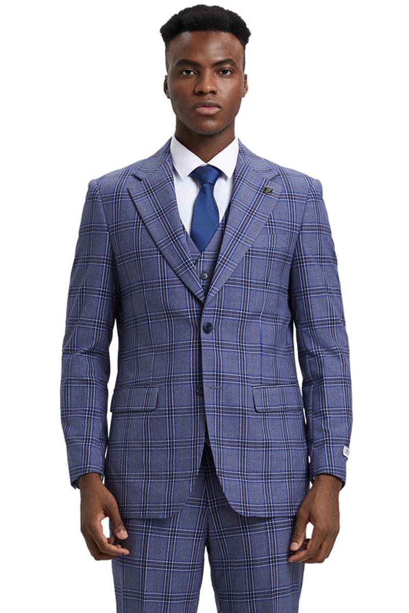 Stacy Adams Men's 3 Piece Hybrid Suit - Triple Line Plaid - Purple - 48R - CCO Menswear Stacy Adams Men's 3 Piece Hybrid Suit - Triple Line Plaid - Purple - 48R - CCO Menswear