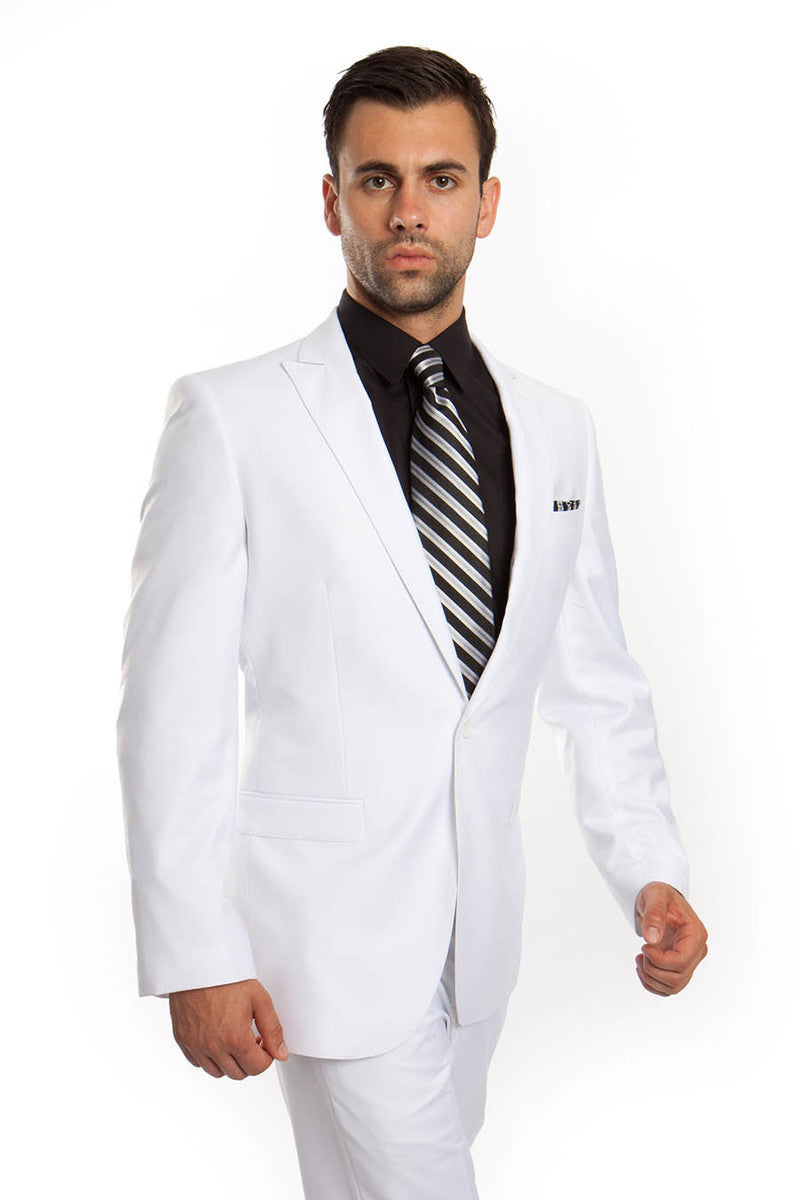 Men's 1 Button White Modern Fit Suits Black Shawl Lapel Vested Suit main image 0