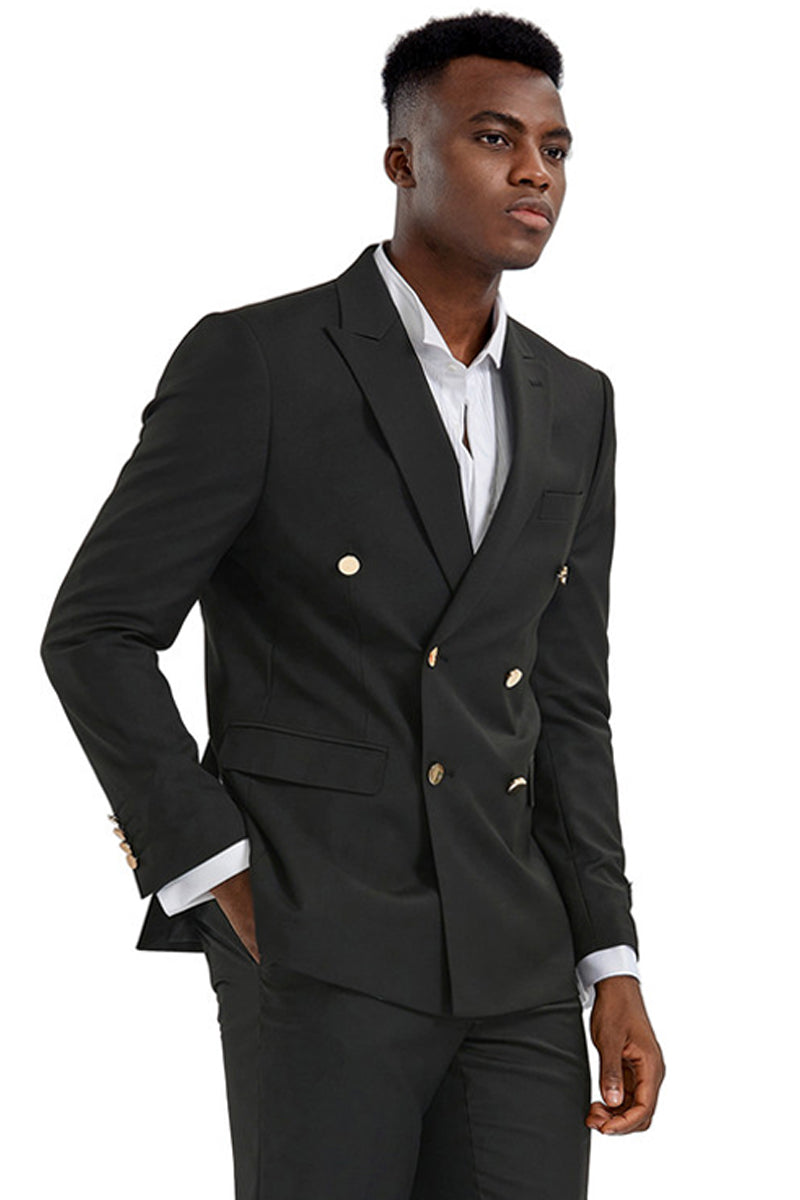 Tazio Men's 2 Piece Skinny Fit Suit - Gold Buttons - Black - 42r - CCO Menswear Tazio Men's 2 Piece Skinny Fit Suit - Gold Buttons - Black - 42r - CCO Menswear