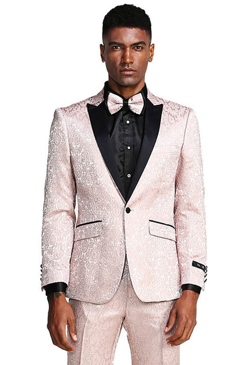 Dusty Rose Pink Tuxedo for Men – One Button Satin Lapel Wedding Prom Suit with Bow Tie main image 0