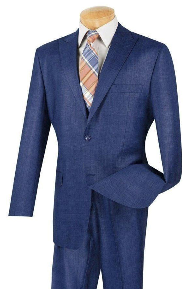 Men's Designer Modern Fit Wool Suit in French Blue Plaid with Contrasting Vest main image 1