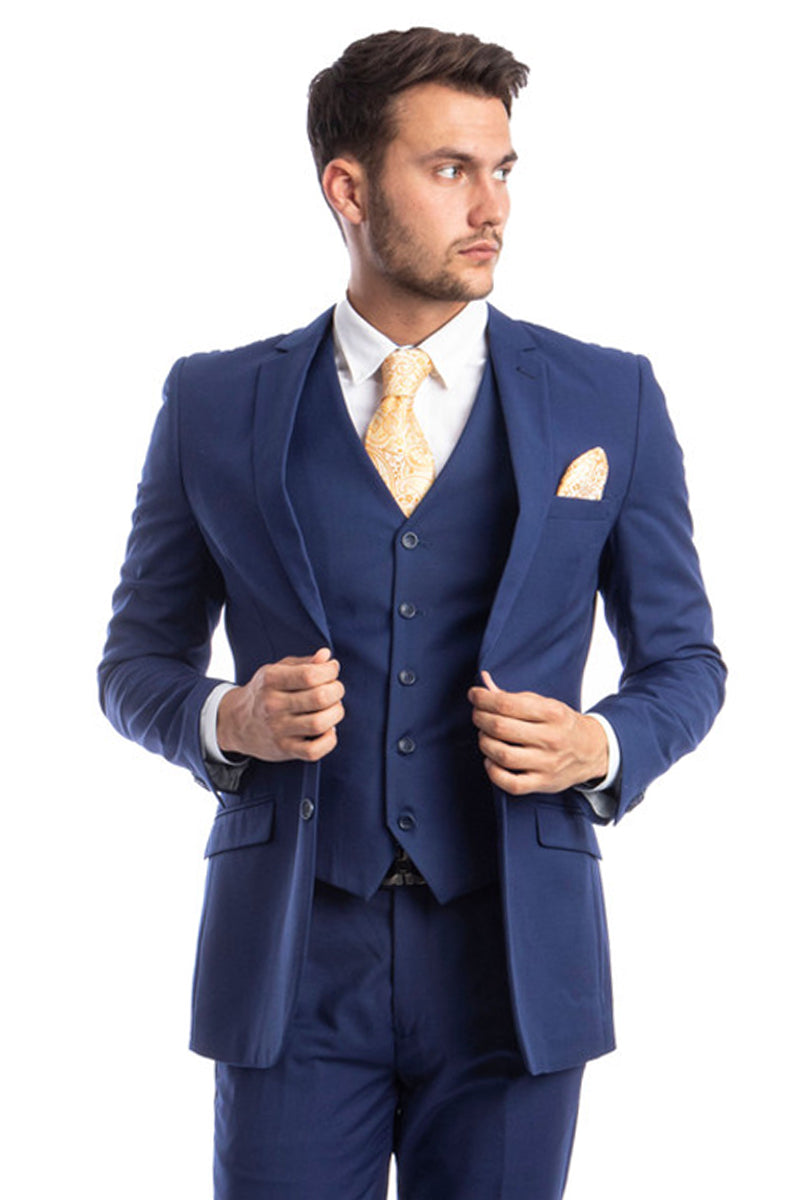 Mens Smart Slim Vested Suit Indigo Blue main image 0