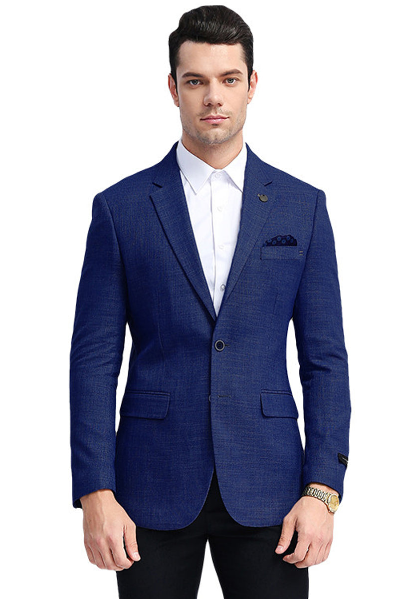 Men's Slim Fit Casual Summer Sport Coat in Navy Blue, Large / Navy