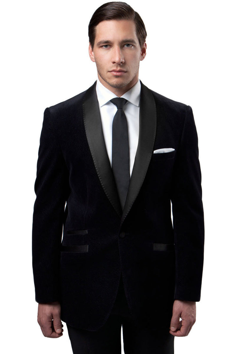 Black Embroidered Stand Collar Tuxedo Men's Dress Jacket
