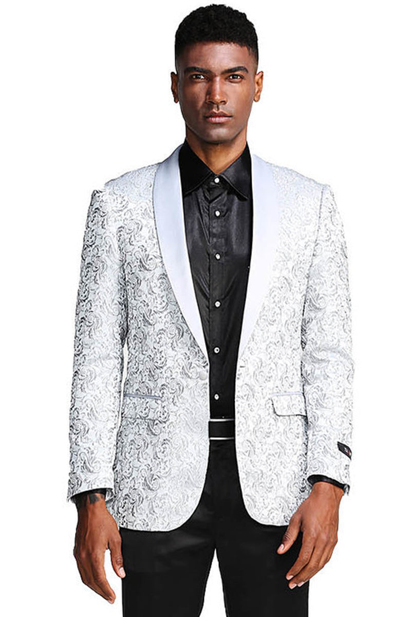 Men's Slim Fit Wedding Prom Tonal Paisley Tuxedo Jacket in Silver Grey