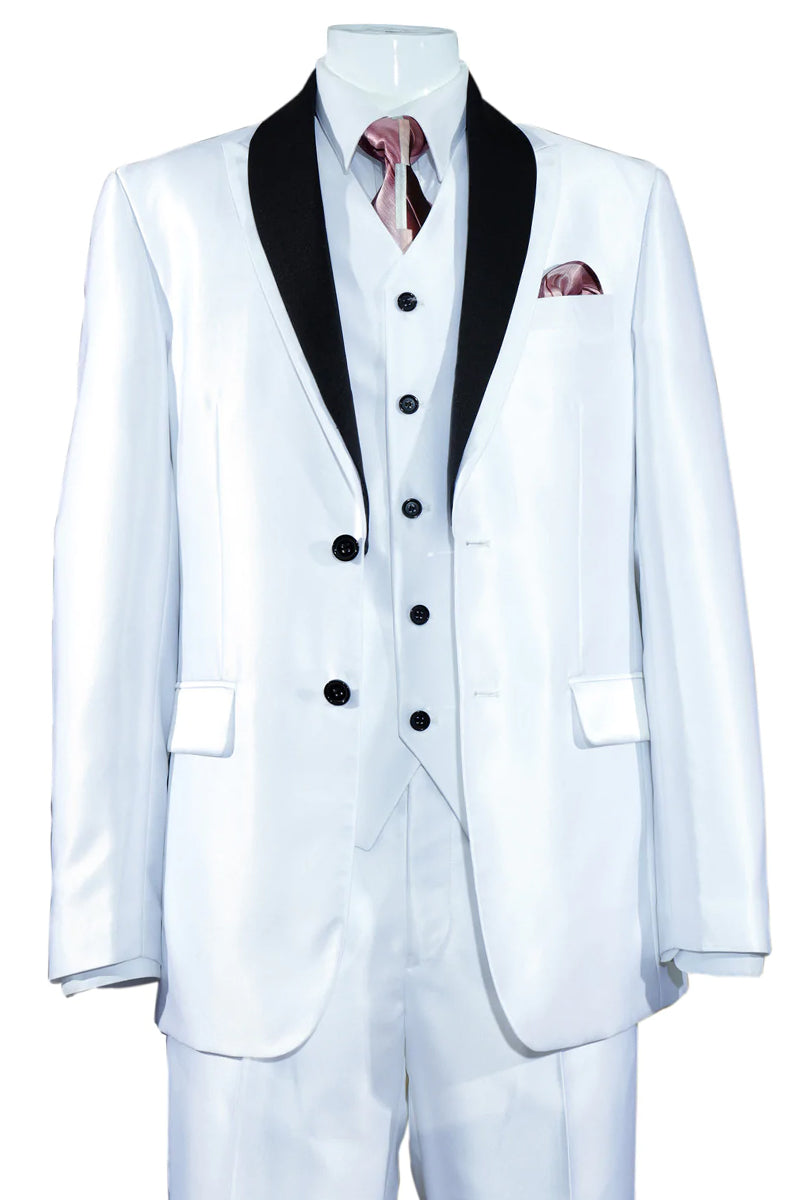 Mens Vested One Button Shiny Sharkskin Shawl Lapel Tuxedo in Gold main image 0