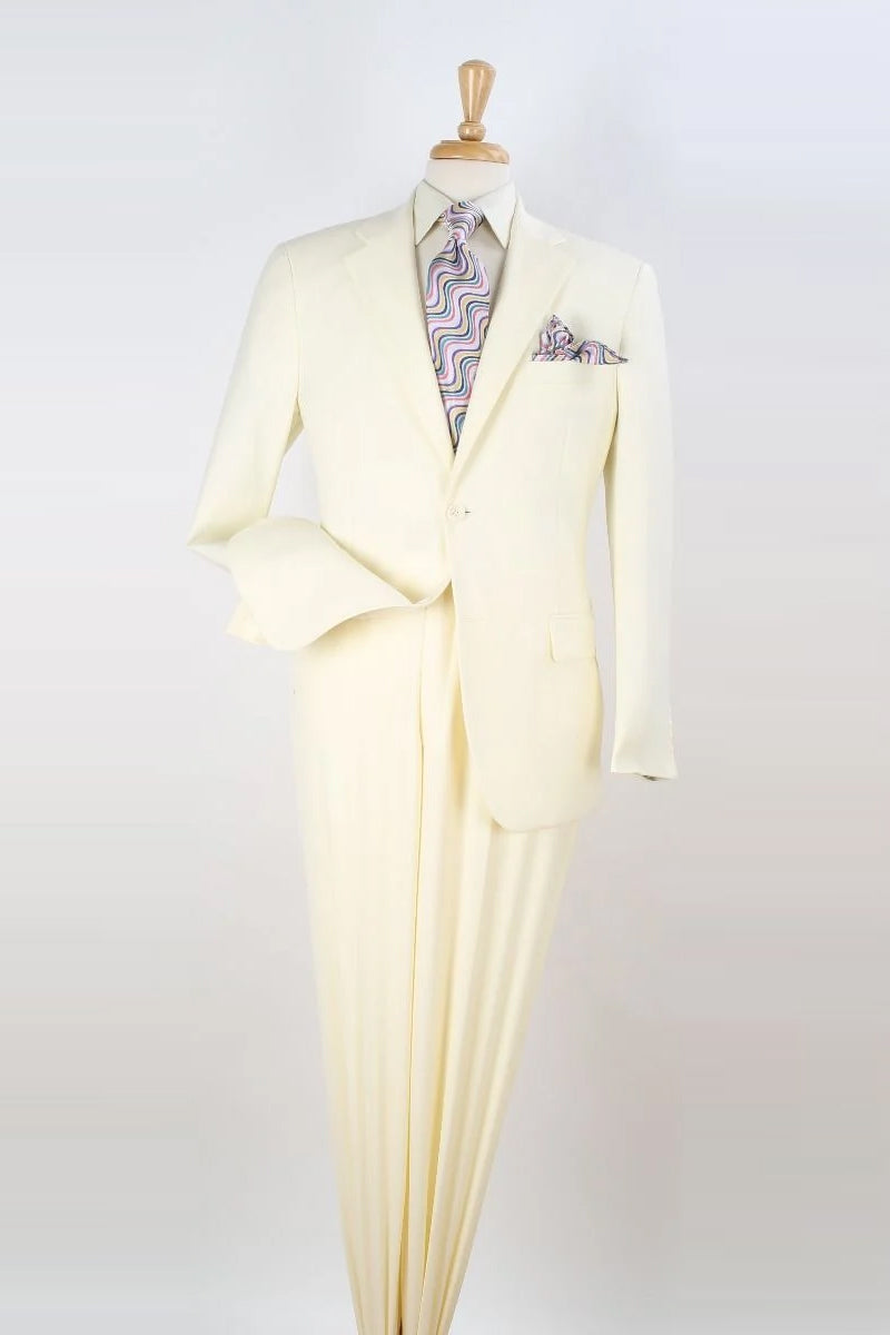 Mens 2 Button Modern Fit Vested Wool Suit in Ivory main image 0