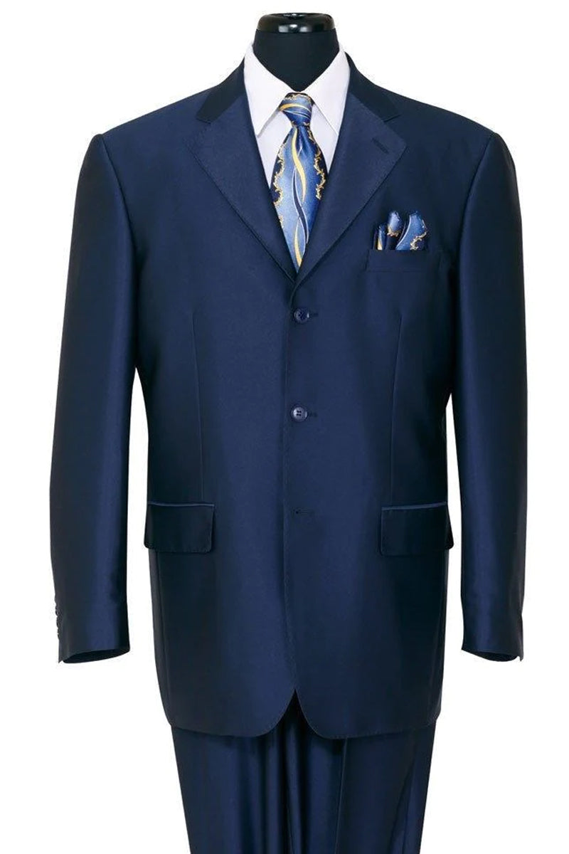 Mens Shiny Blue Sharkskin 3 Piece Single Breasted Suit