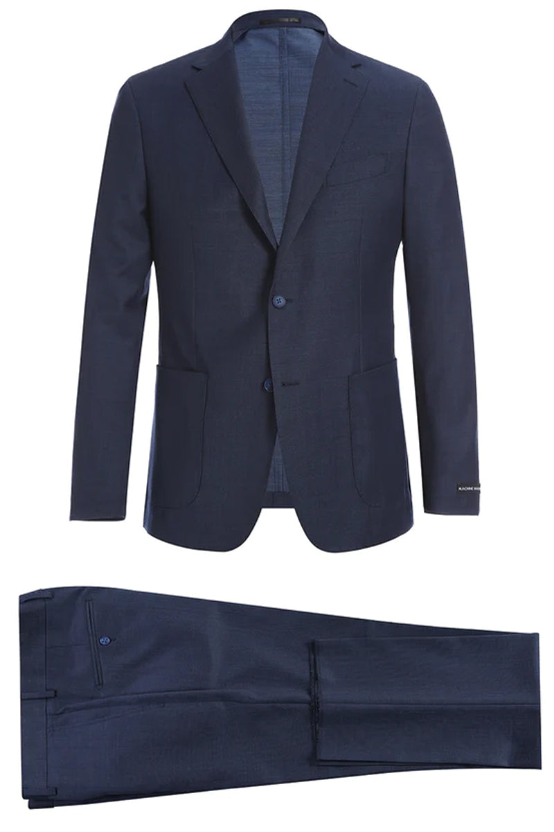 Men's Dark Navy Pindot Slim Fit 2 Buttons Wool Suit