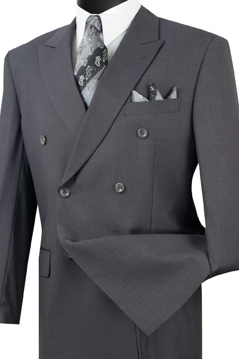 Mens Classic Double Breasted Suit in Charcoal Grey - Main Image