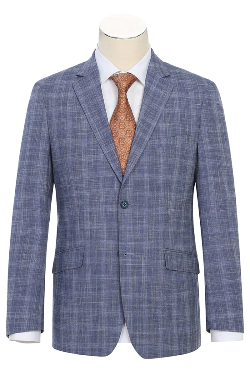 Men's  Two Button Classic Fit Solid Black/Blue Windowpane Three Piece Suit main image 1