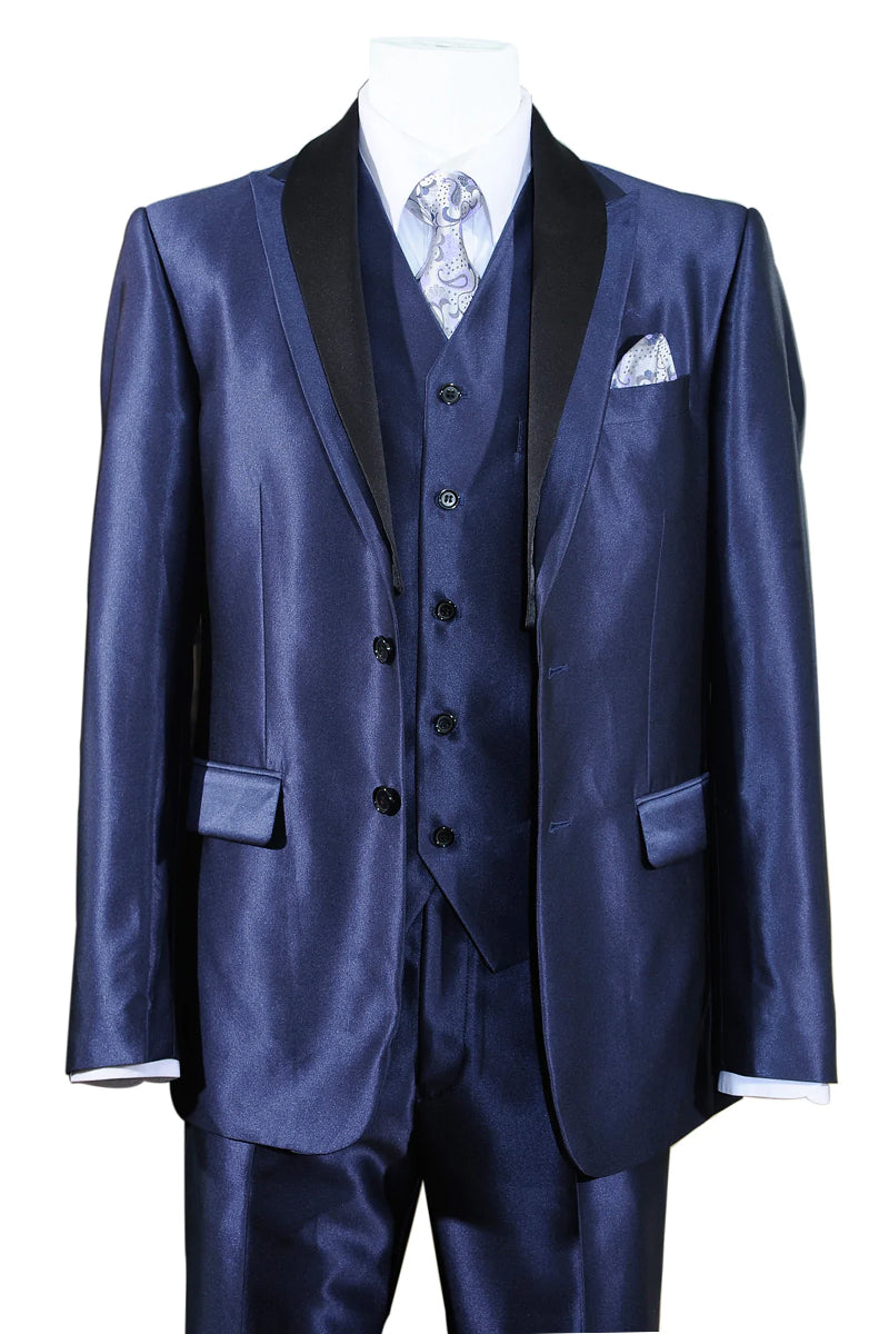 Men’s Champagne Tan Sharkskin 2 Button Suit – Shiny Formal Suit with Optional Vest for Wedding, Prom, Business Beige Color