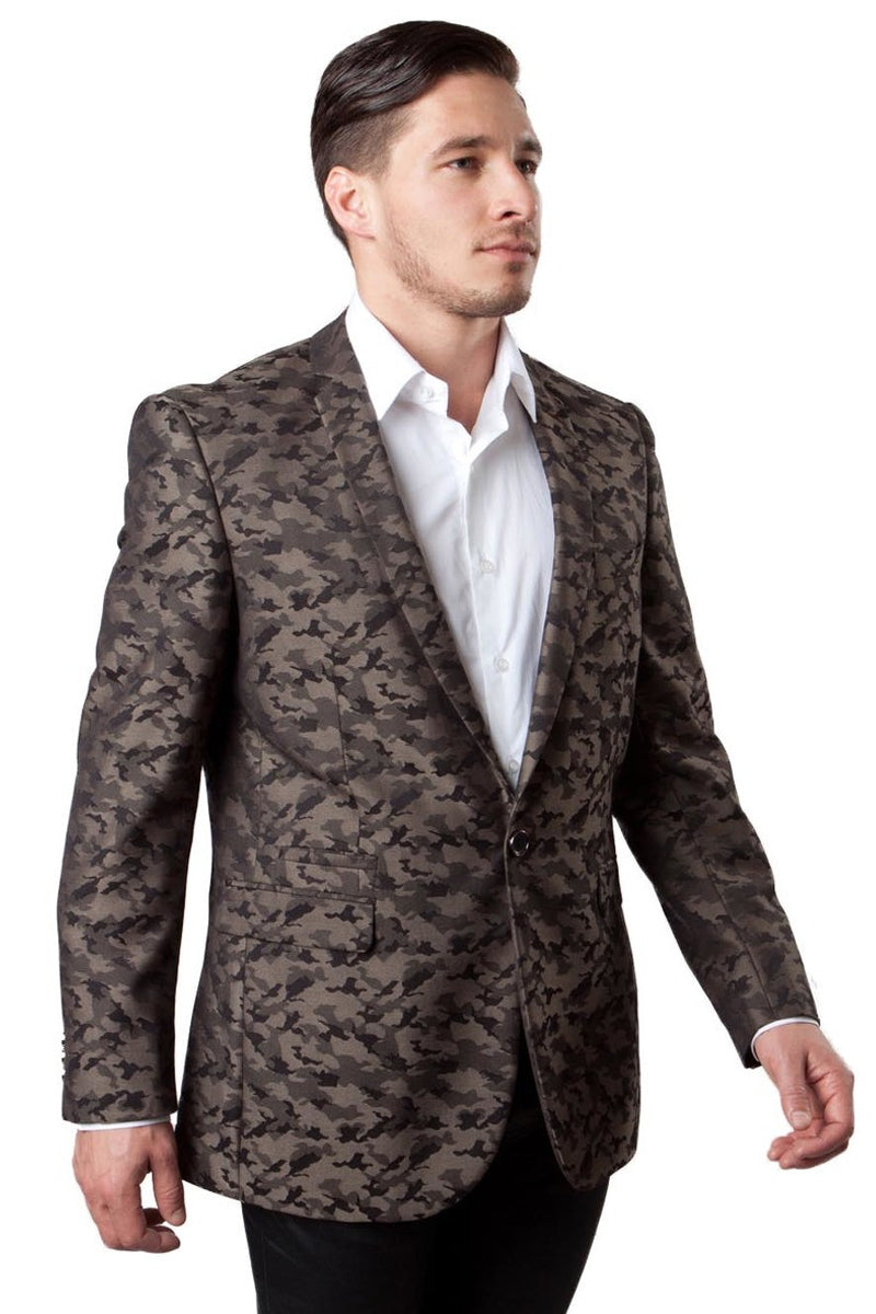 Men s One Button Camo Camouflage Sports Coat in Brown SignatureMenswear