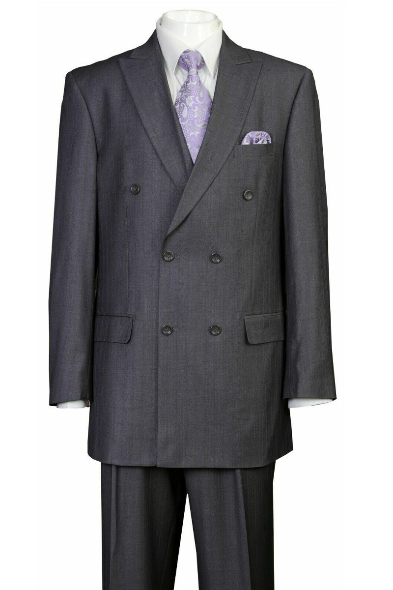 Men's Sophisticated Slim Fit Peak Lapel Suit in Grey Windowpane Plaid