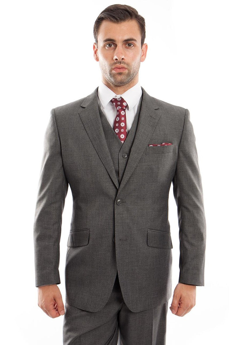 Mens Classic Fit Pleated Pant 2 Button Wool Suit in Charcoal Grey