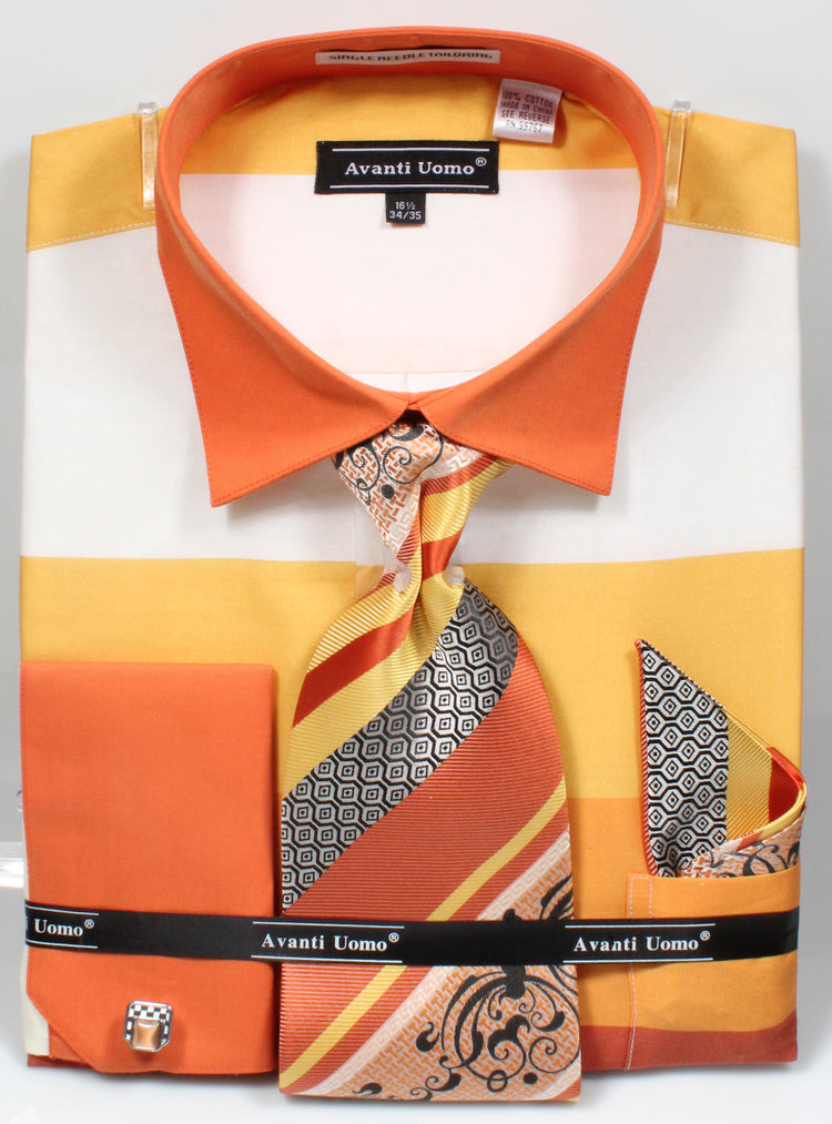 mens orange striped dress shirt Bold Striped Popeline Shirt Orange Regular Fit / XL 45