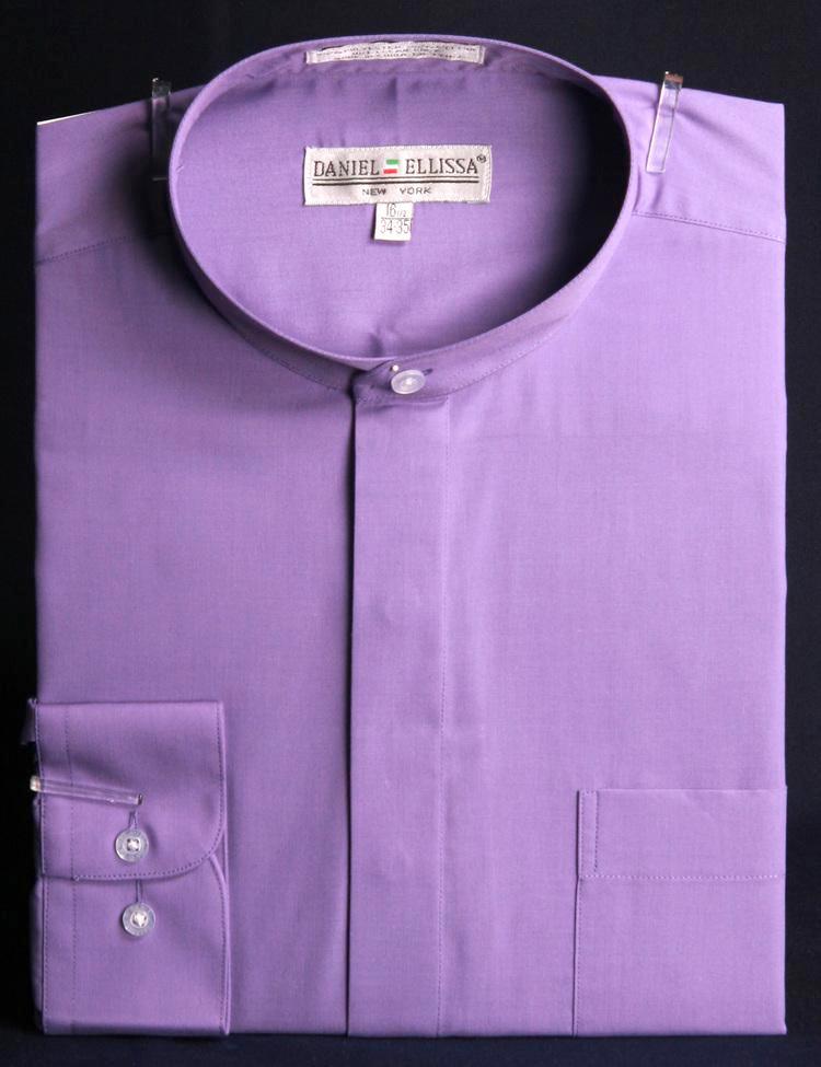 Men's Classic Banded Collar French Front Dress Shirt in Lavender, 16 36/37 / Lavender Men's Classic Banded Collar French Front Dress Shirt in Lavender, 16 36/37 / Lavender