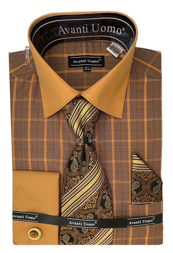 brown french cuff dress shirt Daniel Ellissa Men's French Cuff Shirt Set - Metallic Velvet - Brown - 16.5 34/35