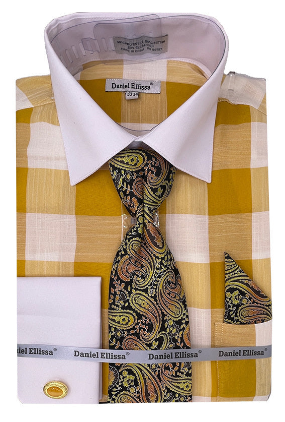 mens yellow french cuff dress shirt Men's Premium Modern Fit Lemon-Light Yellow Dress Shirt