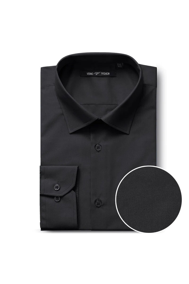 Verno Men's Slim Fit Black Dress Shirt with Spread Collar 18-32-33 / Black Verno Men's Slim Fit Black Dress Shirt with Spread Collar 18-32-33 / Black