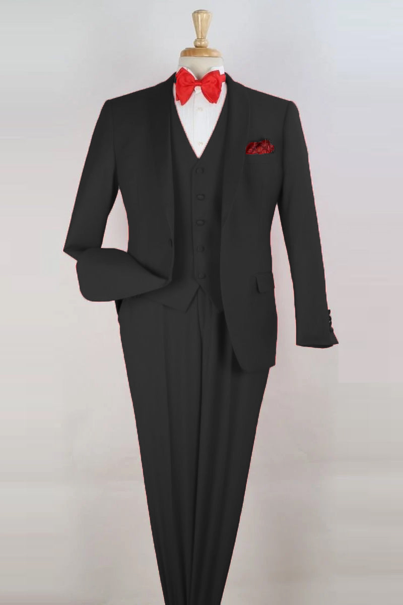Mens Vested Floar Pattern Shawl Lapel Tuxedo in Black main image 0