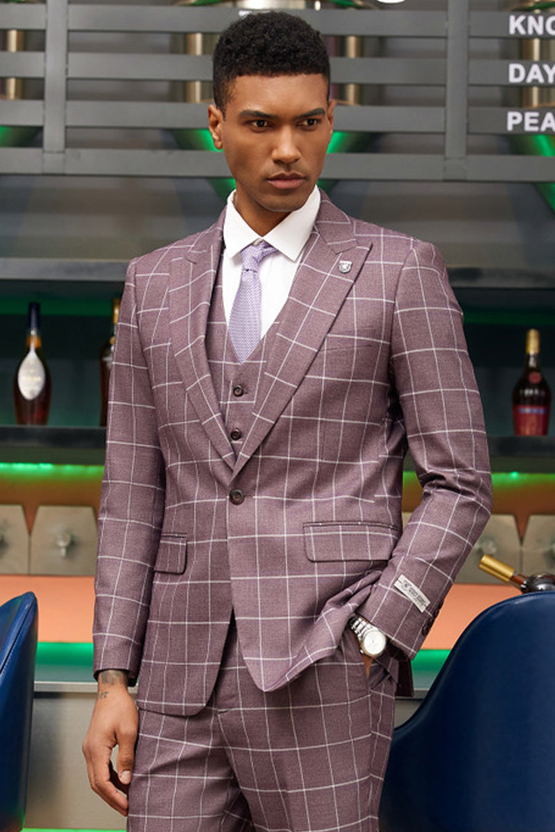 Men's Stacy Adam's One Button Vested Modern Fit Suit in Lavender