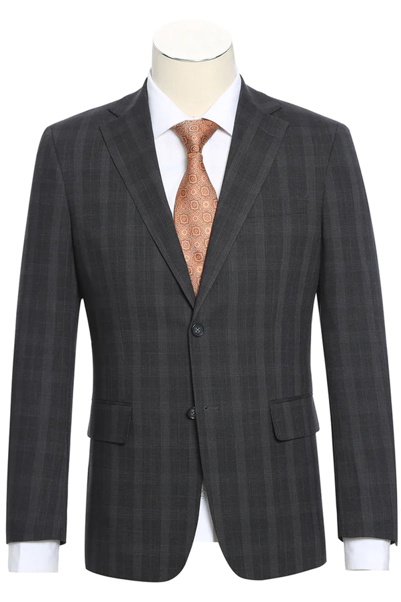 Men's Dark Gray 2-Piece Notch Lapel Wool Stretch Suit