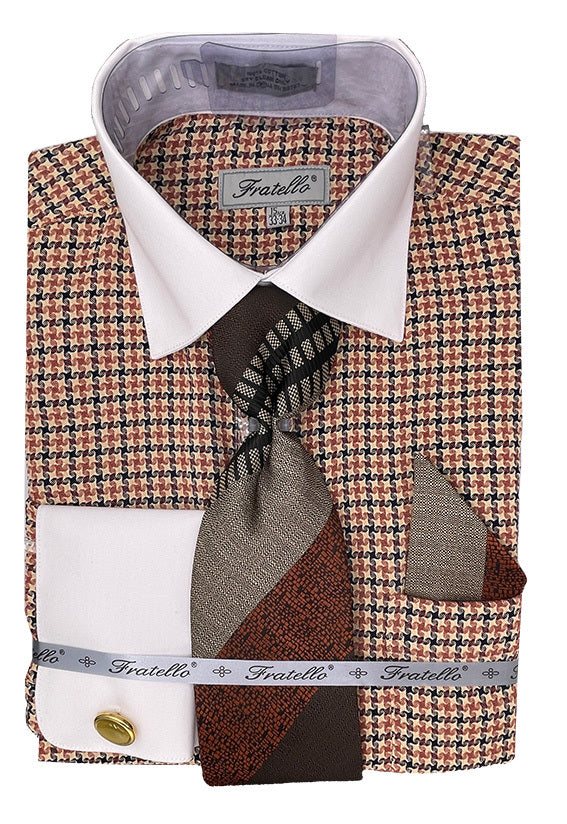 Men's Vintage Style Multi-Colored Houndstooth Dress Shirt & Tie Packag SignatureMenswear Men's Vintage Style Multi-Colored Houndstooth Dress Shirt & Tie Packag SignatureMenswear