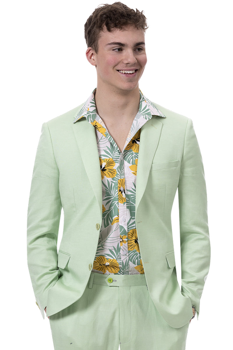 Men's Modern Fit Casual Summer Linen Suit in Mint Green 42 Regular / Green Men's Modern Fit Casual Summer Linen Suit in Mint Green 42 Regular / Green