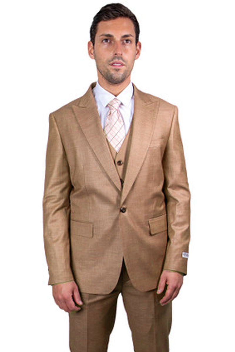 Mens 3 Button Peak Lapel Shiny Sharkskin Micro Pinstripe Suit in Charcoal Grey