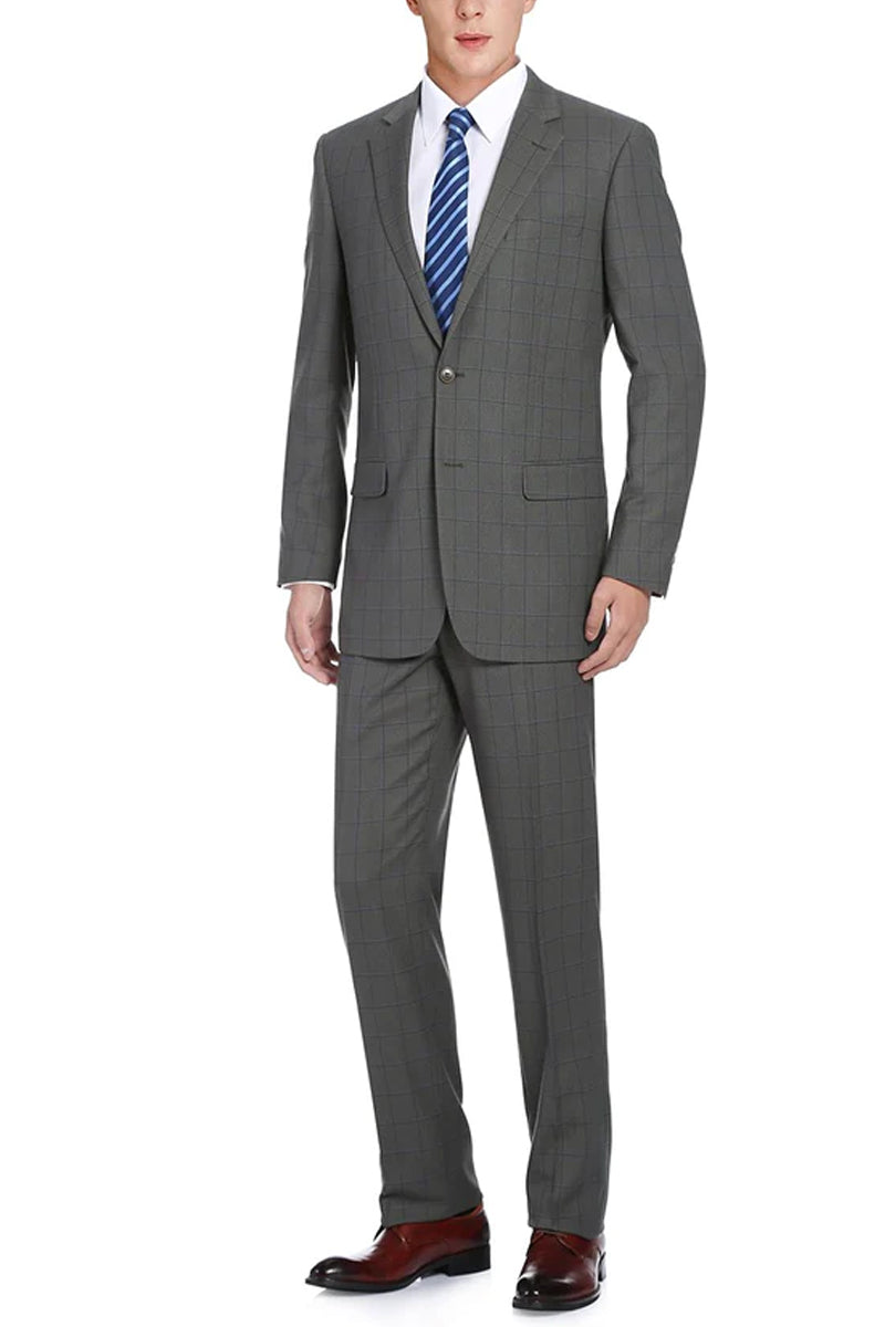 Mens 2 Button Classic Fit Pleated Pant Suit in Grey