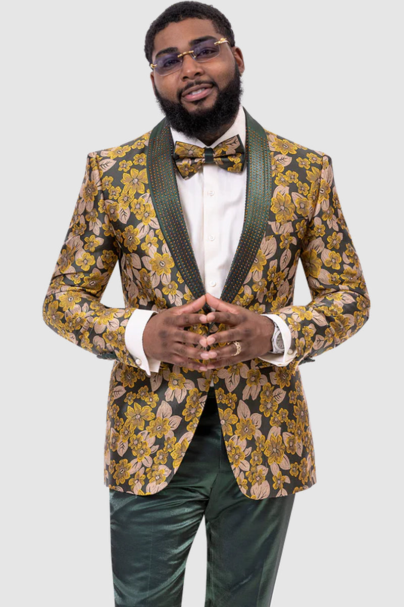 Mens Hunter Green and Black 2 Button Floral Paisley Tuxedo Tuxedo main image 0