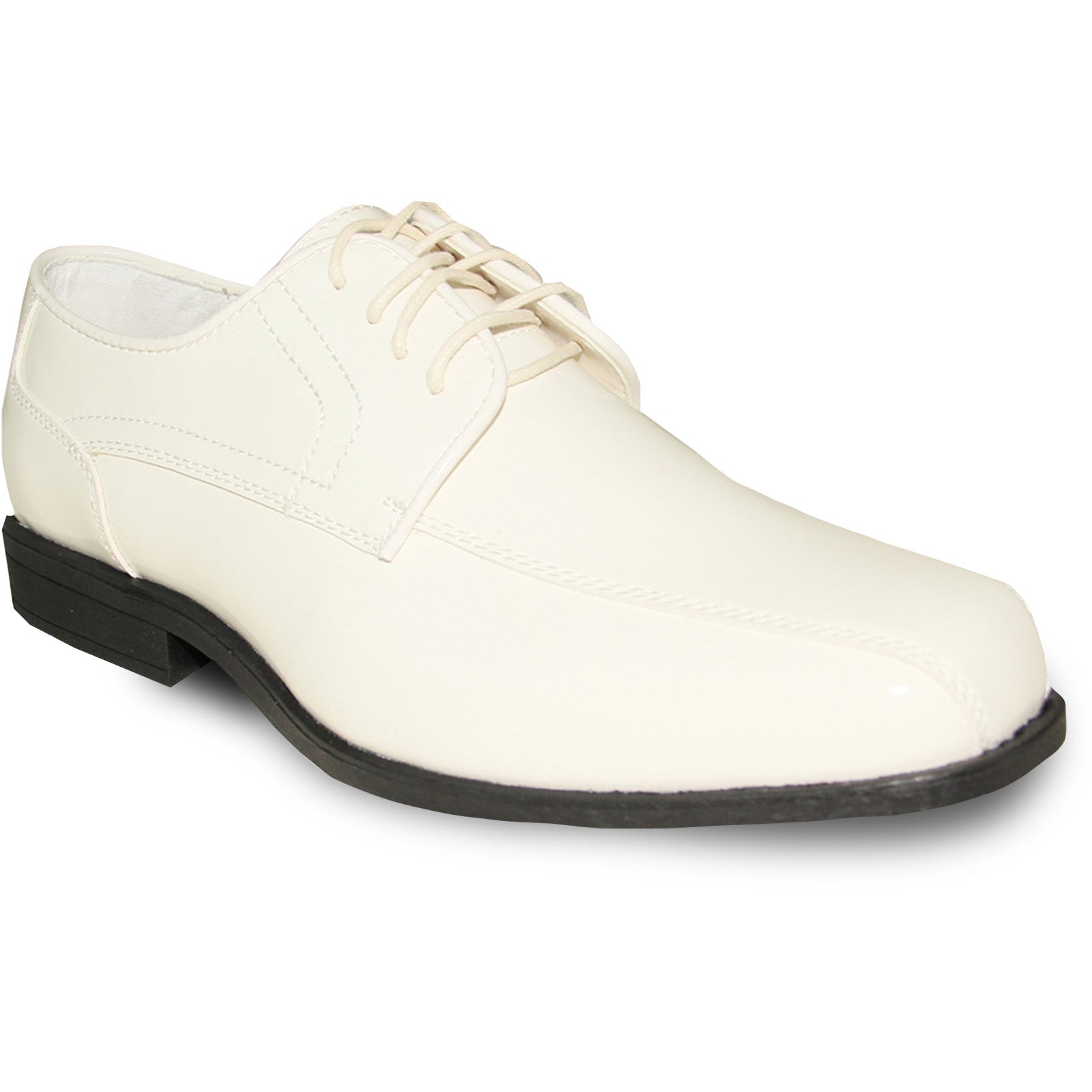 Mens Formal Wedding & Prom Double Runner Shiny Patent Dress Shoe in Ivory 16W / Ivory
