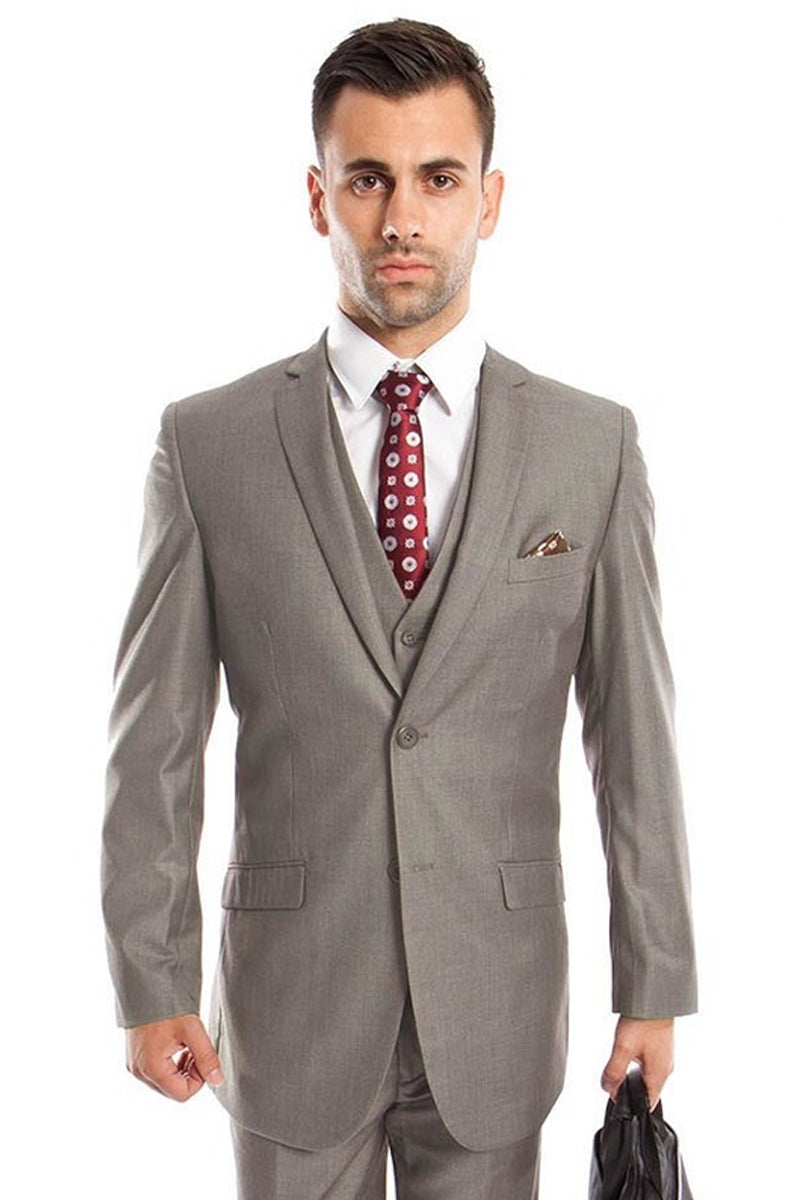 Cheap priced Suit - Men's Two Button Vested Vintage Style Tweed Wedding Beige Suit