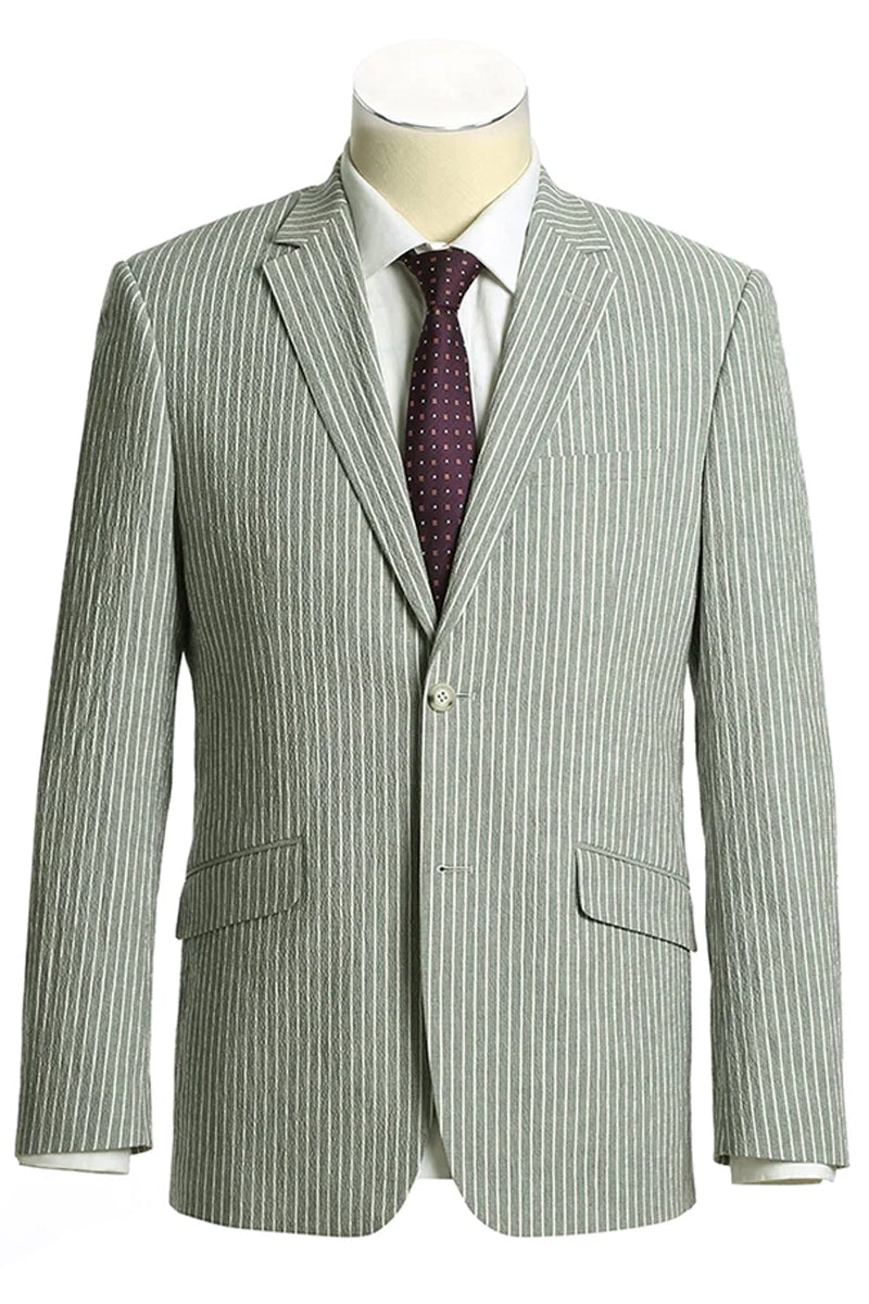 Mens Two Button Slim Fit Two Piece Summer Cotton Suit in Grey Pinstrip SignatureMenswear
