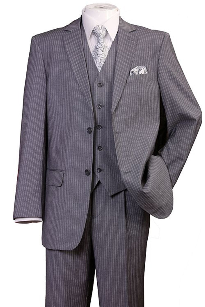 Men’s Vintage Vested Gangster Pinstripe Suit – Bold Olive Green Fashion 3-Piece Set main image 1