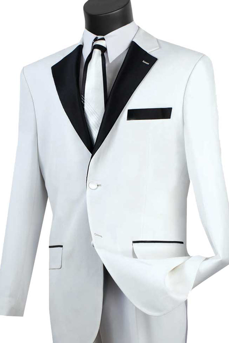 Mens 2 Button Contrast Notch Lapel Tuxedo In White – Signaturemenswear