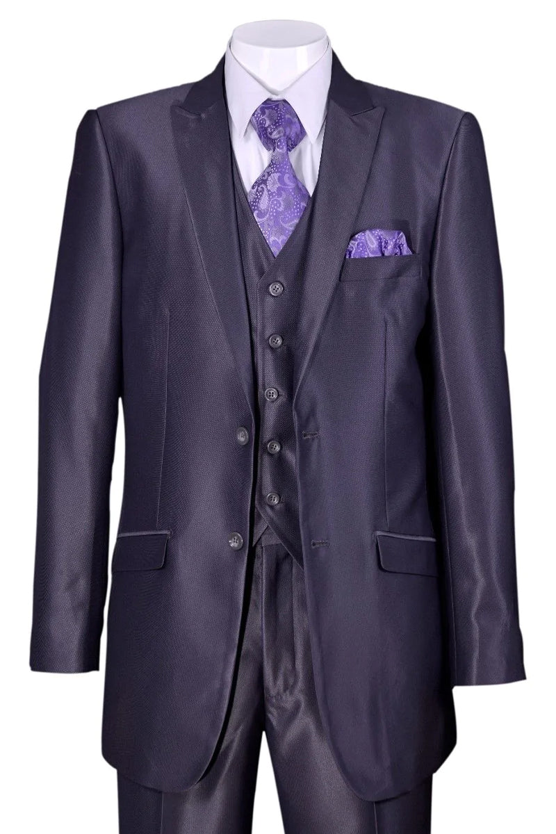 Men's Dark Navy Blue Suit For Men Big & Tall Two Button Classic Fit Sharkskin Side Vent Suit main image 1