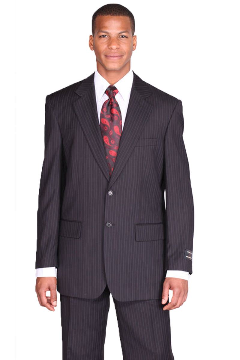 Men's 2 Button Vested Banker Pinstripe ~ Stripe 3 Piece Suit Dark Navy main image 0