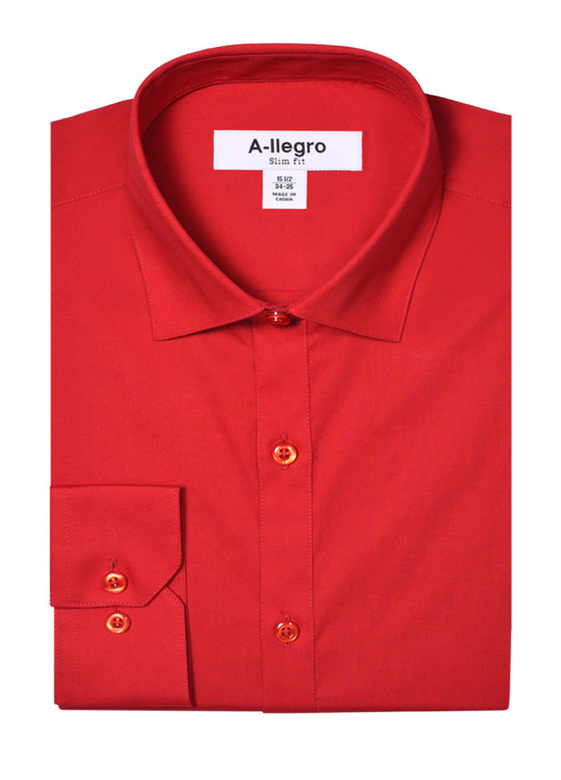 Men's Basic Slim Fit Cotton Dress Shirt In Red 16-16 34/35 / Red Men's Basic Slim Fit Cotton Dress Shirt In Red 16-16 34/35 / Red