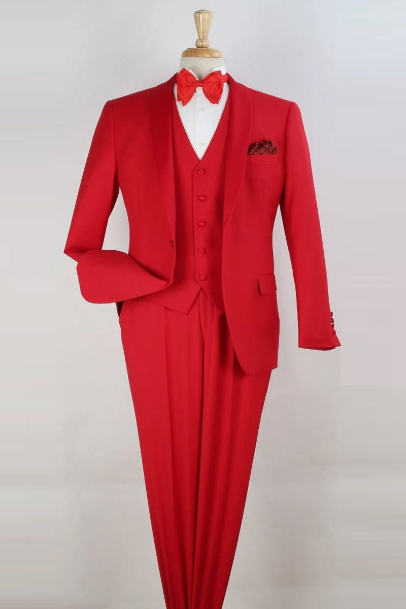 Mens 2 Button Shawl/Peak Hybrid Sharkskin Tuxedo in Red