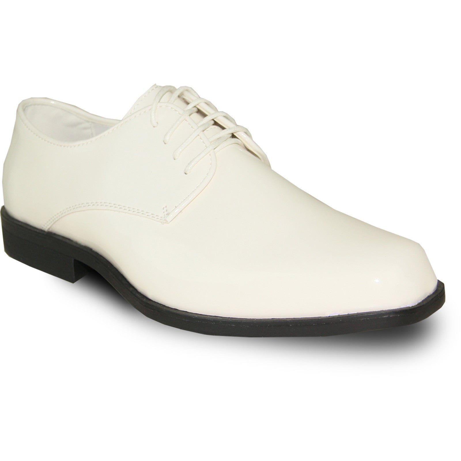 Mens Classic Plain Square Toe Shiny Patent Tuxedo Dress Shoe in Ivory 14M / Ivory