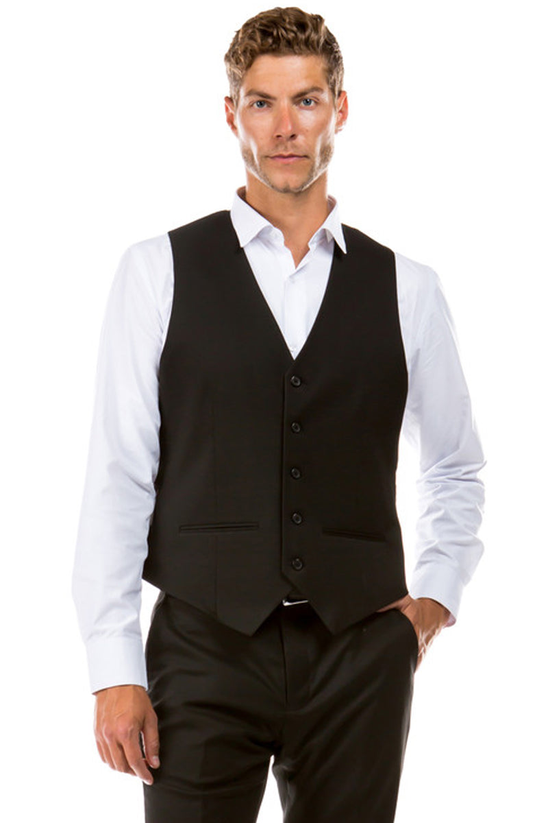 Men's Designer Wool Suit Separate Vest in Black, 50 / Black