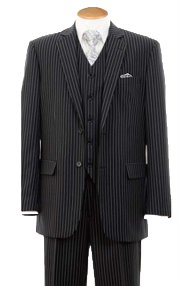 Mens 3 Button Peak Lapel Bold Pinstripe Gangster Suit in Tan