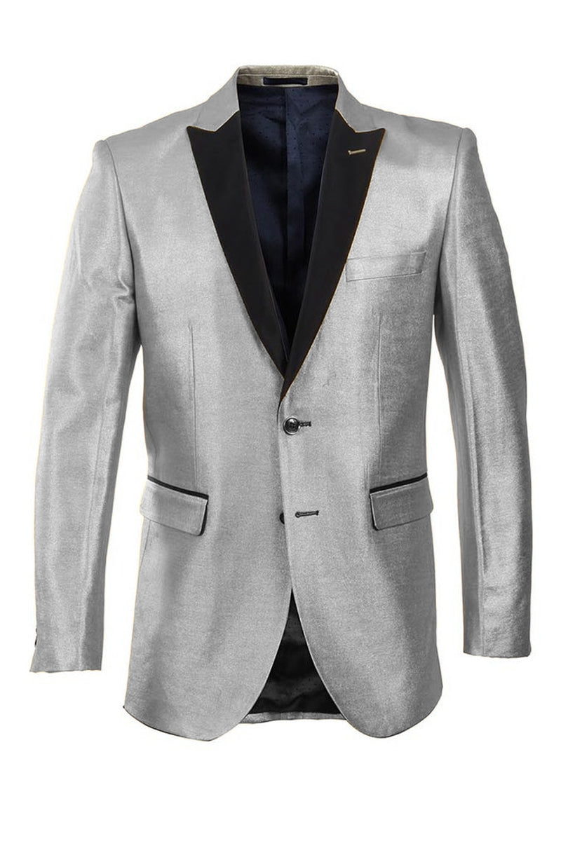 Men's Slim Fit Shiny Satin Tuxedo Blazer in Silver & Black, 42 Regular / Silver/Black
